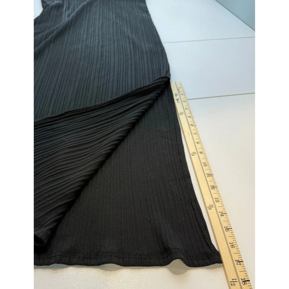 Free People Beach Maxi Dress Womens XL Black Ribbed Cutout Racerback Slit